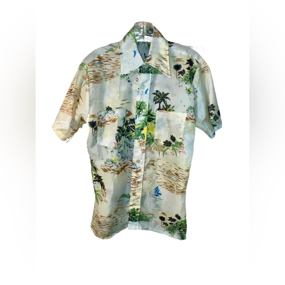 Vintage 70's Honolulu Holiday Button Down Mens Hawiian Shirt 33/34 M/L Collar